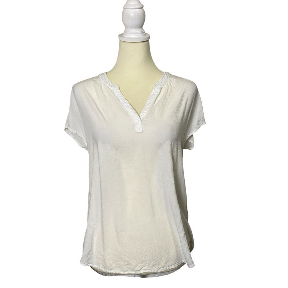 BeachLunchLounge White 100% Viscose Boho Peasant Top Lightweight Summer Blouse